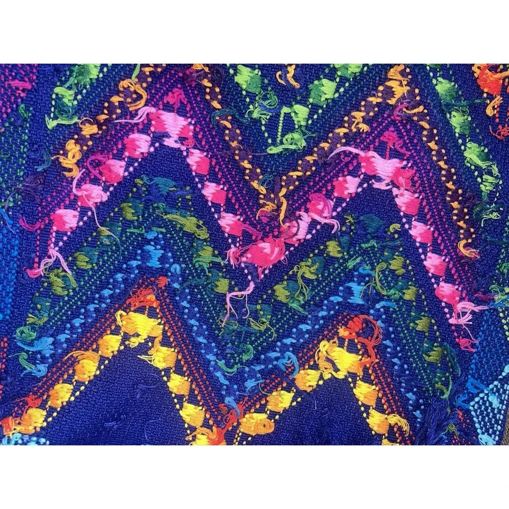 Guatemalan Woven Table Runner Blue Colorful Birds Vibrant Wall Hanging